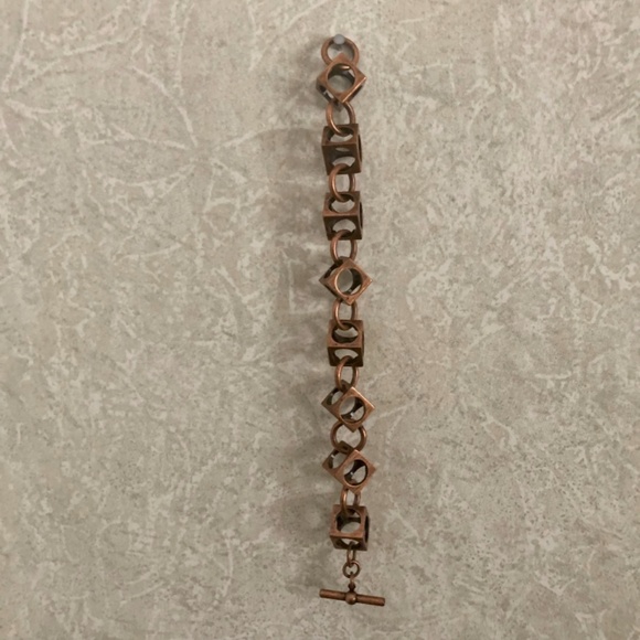 Cube & Circled Copper Chain Bracelet with Toggle - Picture 8 of 9